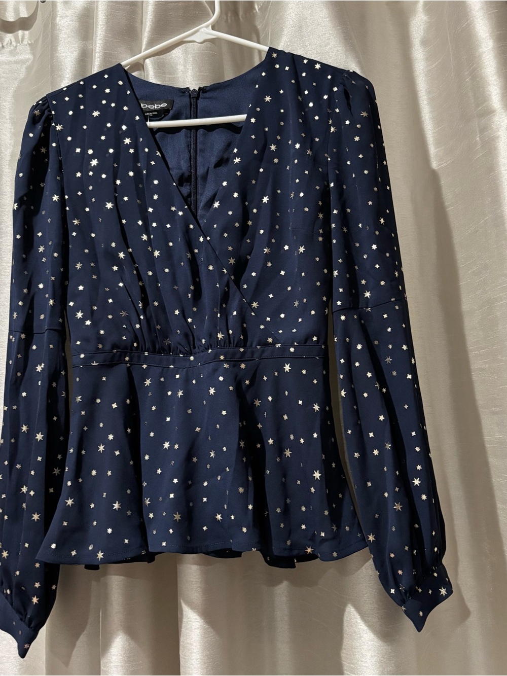 bebe Navy Star-Print Peplum V-Neck Blouse